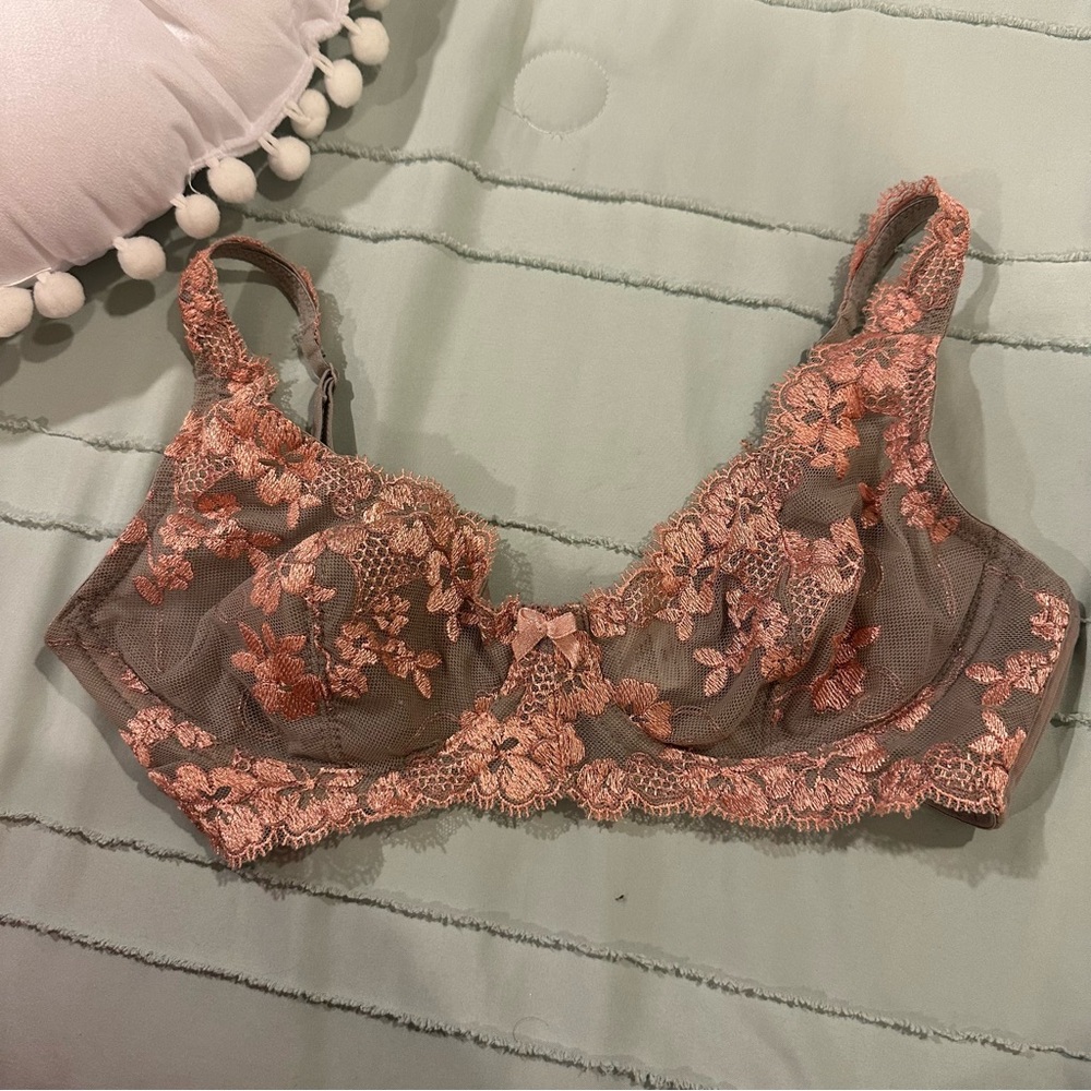 ✨Sexy Lingerie Pink Gray Lace Bra 36B
